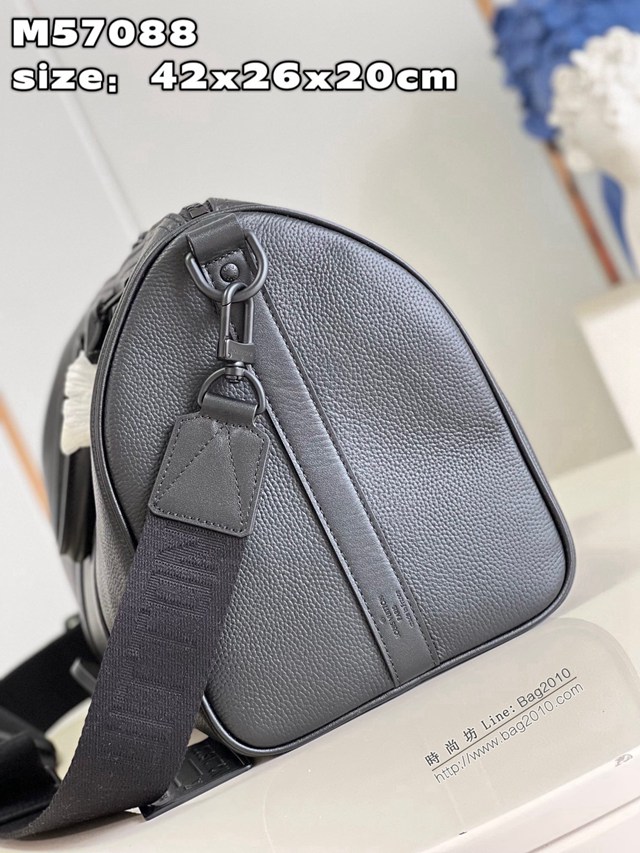 LV專櫃2023新款Aerogram版本Keepall手提旅行袋 M57088 路易威登黑色全皮高端旅行包 dn1169
